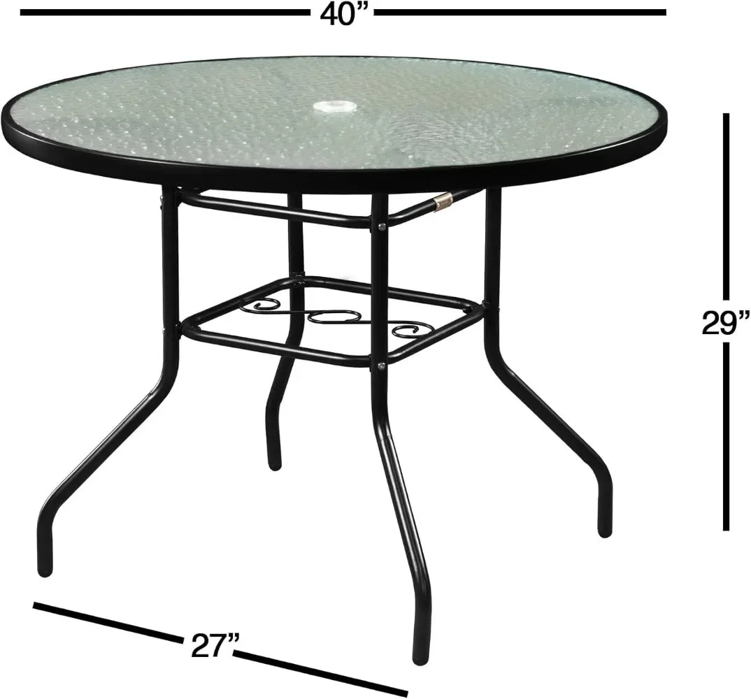 Garden Elements Outdoor Steel Dining Table Patio Furniture, Round Waterwave Glass Top, Black, 40" - Jimmys Supplies