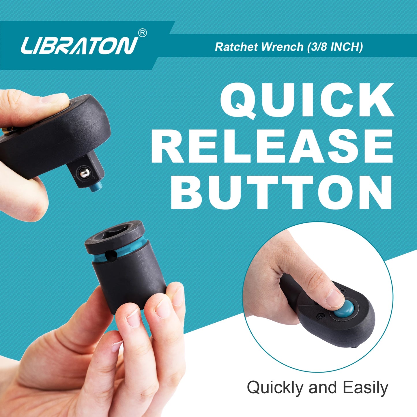 Libraton 3/8 Inch Ratchet Set with Teardrop Head and Comfort Grip Quick Release Reversible Design - Jimmys Supplies