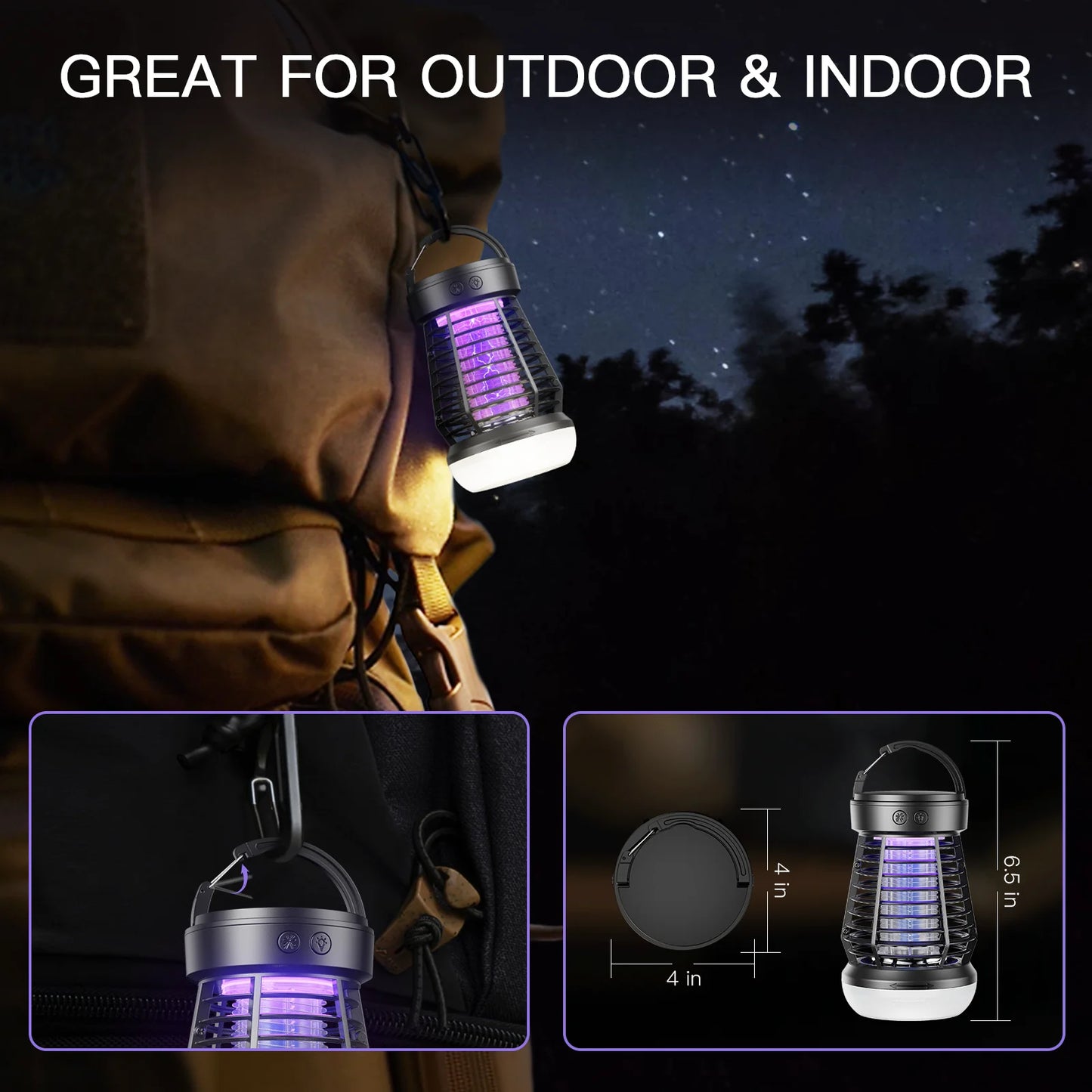 Portable Bug Zapper Rechargeable Wireless Mosquito Killer - 2000mAh Bug Zapper with Light for Outdoor Adventures Garden Yard - Jimmys Supplies