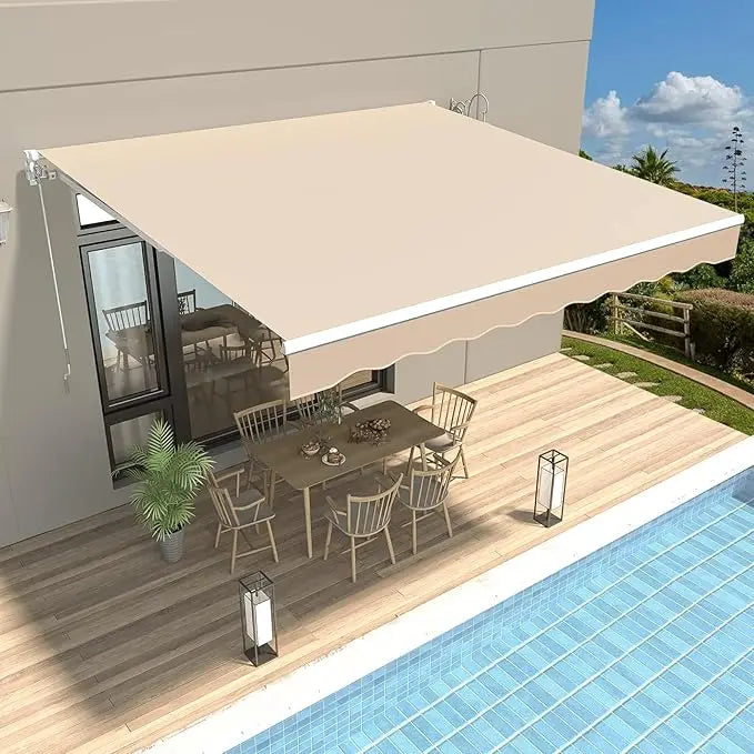 Manual Retractable Awning Sun Shade Patio Awning Cover Outdoor Patio Canopy Sunsetter Deck Awnings with Manual Crank Handle - Jimmys Supplies