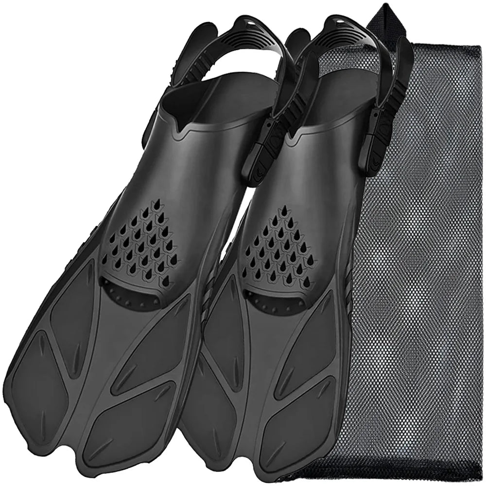 Adjustable Snorkel Fins with Buckles Short Silicone Swimming Flippers Open Heel Travel Size for Adults Men and Women - Jimmys Supplies