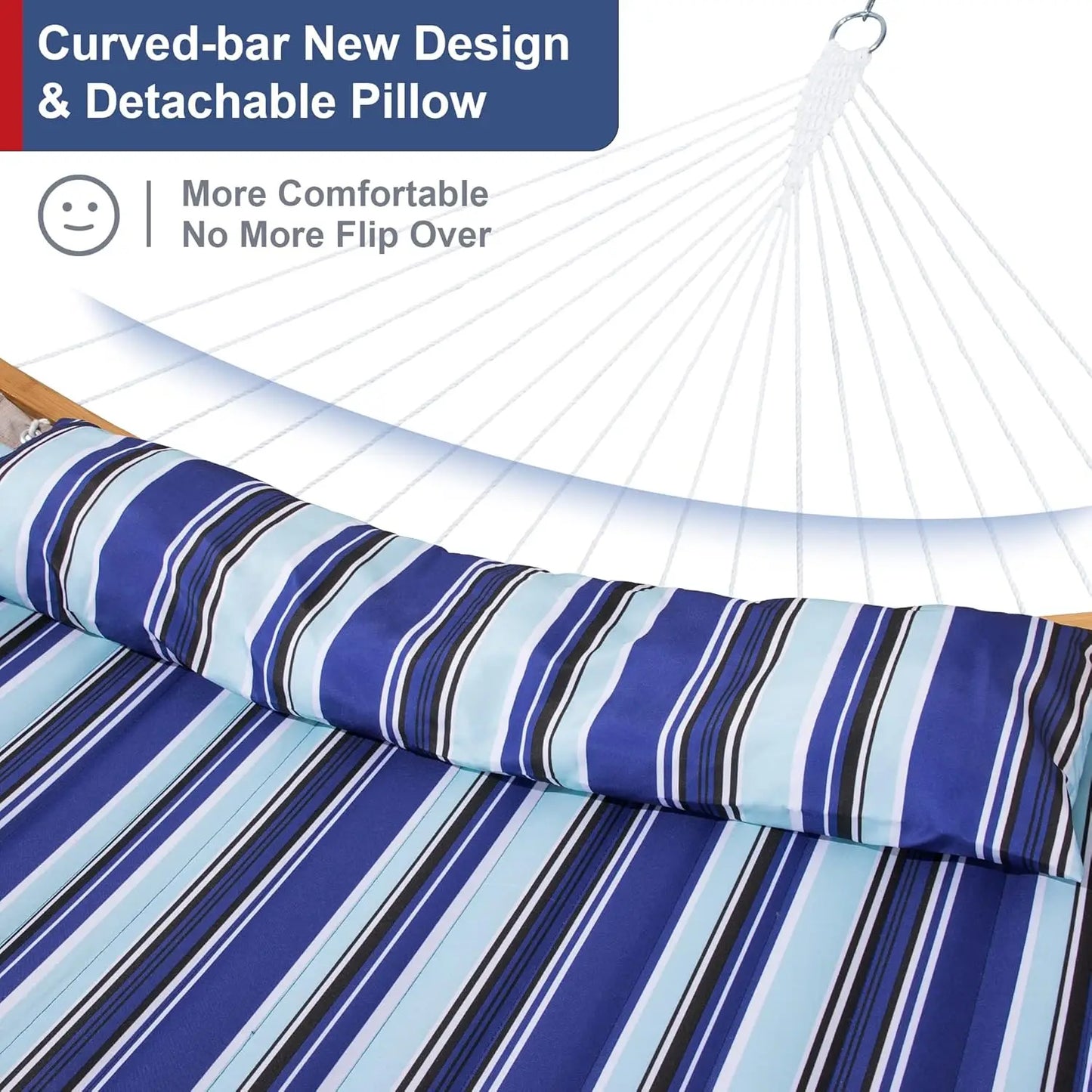 2 Person Hammock Freestanding with Curved Spreader Bar, Large Hammocks for Outside with Pillow and Portable Bag,