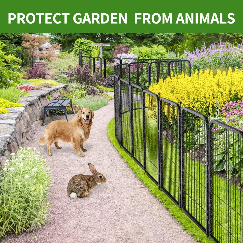 Decorative Garden Metal Fence 36ft (L)×40in (H) with 14 Panels 2 Gate Outdoor, No Dig Rustproof Wire, Animal Barrier Fencing for - Jimmys Supplies
