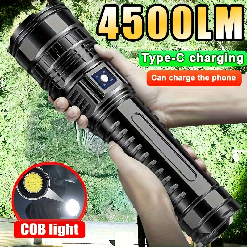 1 Piece Outdoor Super Bright LED Flashlight Rechargeable Home Strong Handheld Flashlight With COB Tail Light Multiple Lighting Modes Suitable For Camping Maintenance Fishing Emergency Situations Outdoor Activity Lighting - Jimmys Supplies