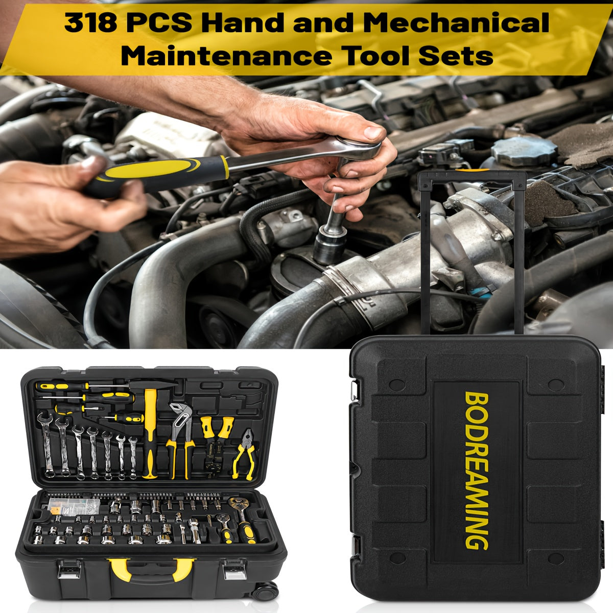 318 Pieces Tool Set With Wheels Hand Tool Set Home Repair Tool Kit 3 Tier Tool Sets For Men And Women Professional Repair And Maintenance Tools - Jimmys Supplies