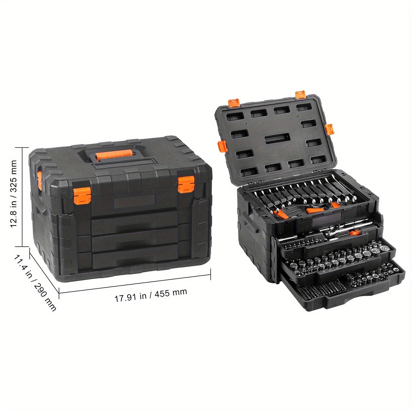 450 Pieces Mechanics Tool Set 1/4 Inch 3/8 Inch 1/2 Inch Drive SAE and Metric Kit Happybuy Socket Set with Deep and Standard Sockets Bits Hex Wrenches Combo Wrench Accessories Storage Case - Jimmys Supplies