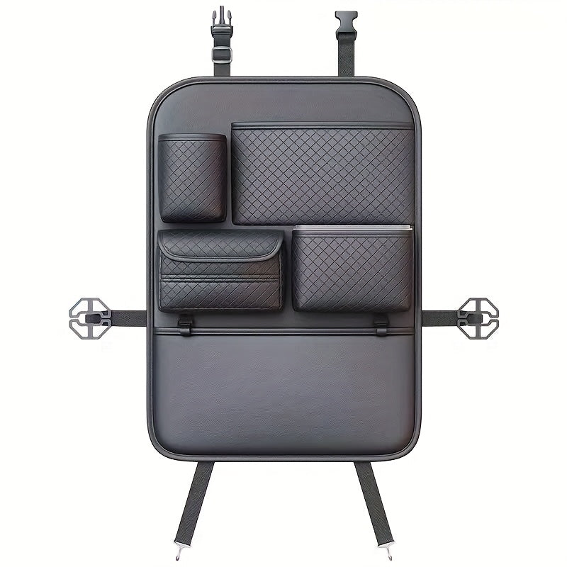 Car Seat Back Organizer Faux Leather Multi Compartment Storage Bag for Water Bottles Tablets Laptops and Accessories Black - Jimmys Supplies