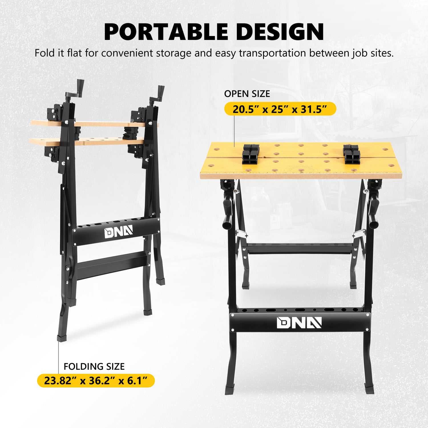 DNA Motoring Adjustable Portable Workbench - Foldable Multi-Purpose Design with Measuring Ruler and Protractor for Garage Home DIY and Carpentry - Jimmys Supplies