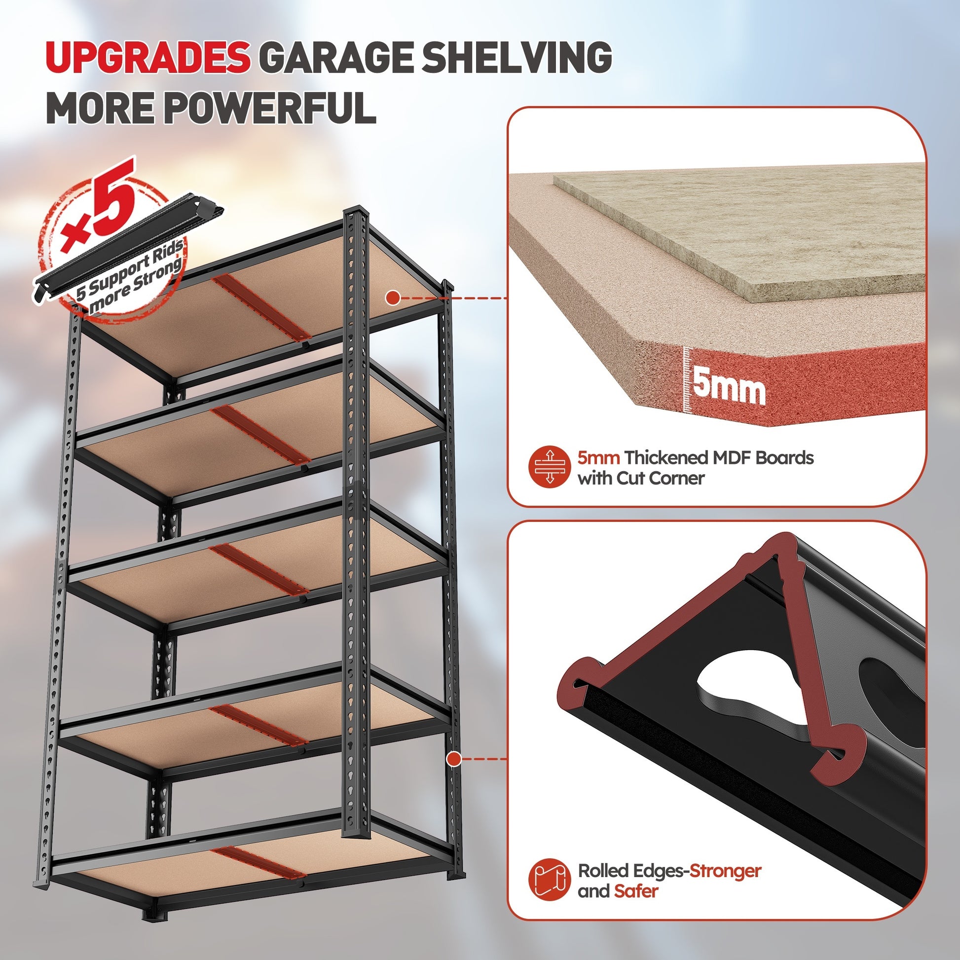 Heavy Duty 5 Tier 2000 Pounds Metal Shelving Unit Adjustable Garage Storage Rack 72 Inches High 35.5 Inches Wide 15.8 Inches Deep Utility Shelf For Basement Pantry Closet - Jimmys Supplies