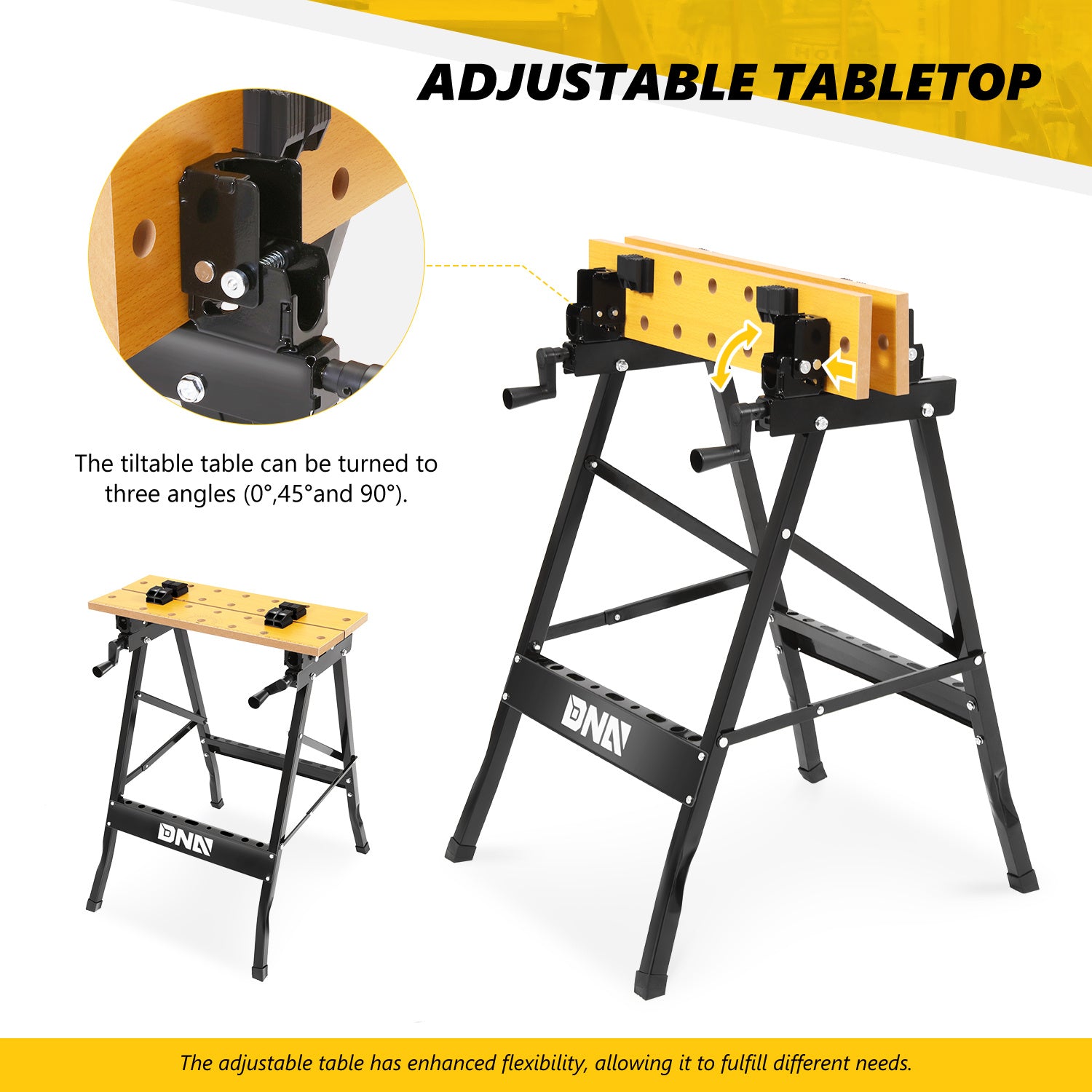 DNA Motoring Adjustable Portable Workbench - Foldable Multi-Purpose Design with Measuring Ruler and Protractor for Garage Home DIY and Carpentry - Jimmys Supplies