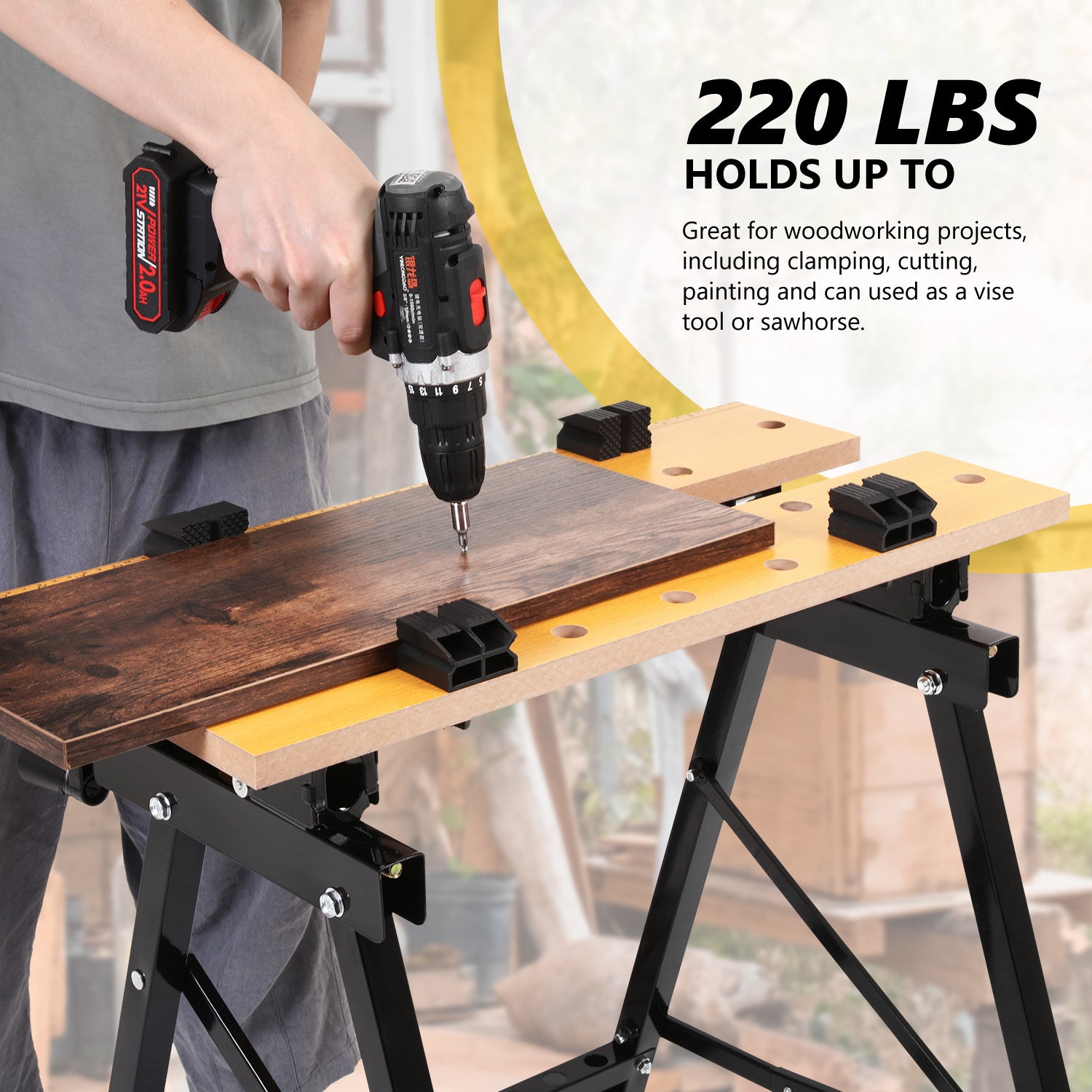 DNA MOTORING Adjustable Portable Foldable Workbench with Measuring Ruler and Protractor for Garage Home DIY and Carpentry - Jimmys Supplies