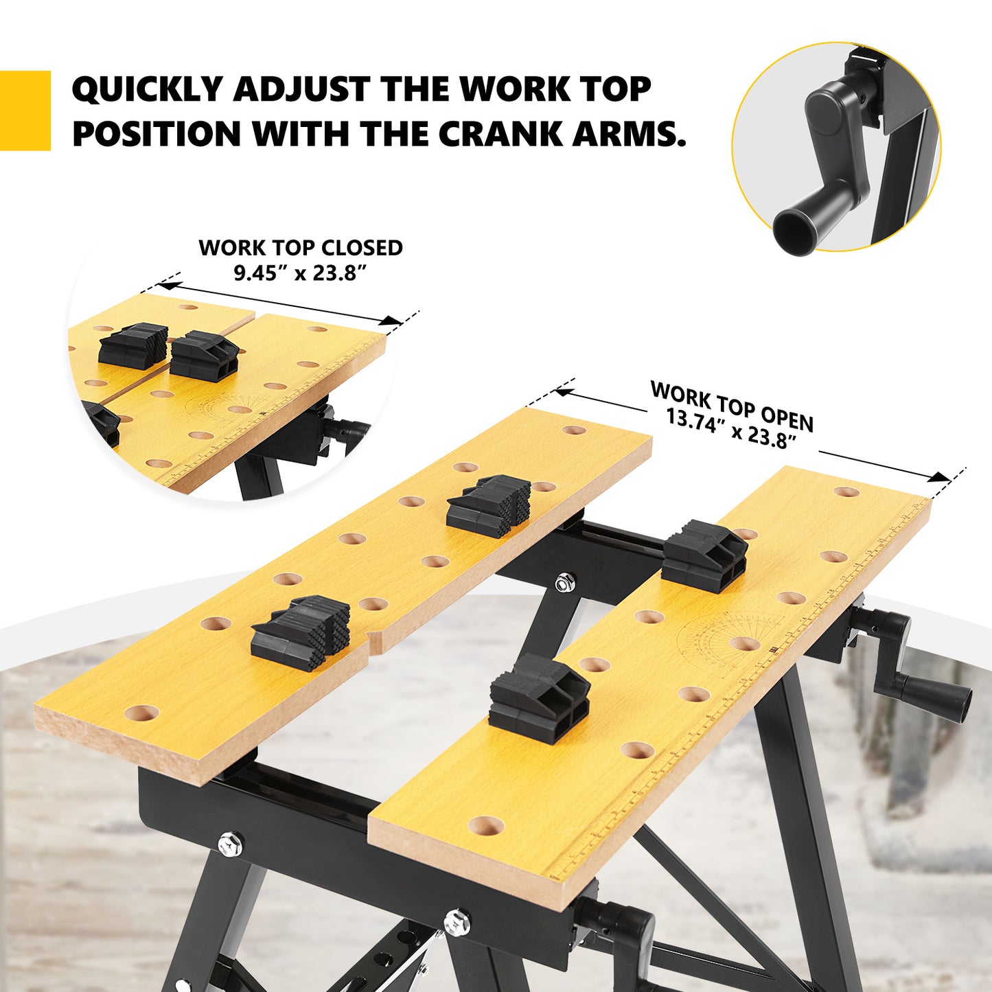 DNA Motoring Adjustable Portable Workbench - Foldable Multi-Purpose Design with Measuring Ruler and Protractor for Garage Home DIY and Carpentry - Jimmys Supplies