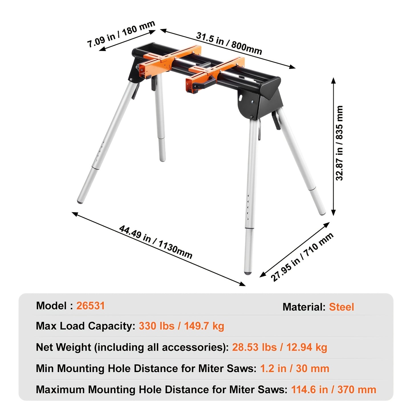 Happybuy Heavy Duty Collapsible Miter Saw Stand with 300 330 550lbs Capacity One Piece Brackets Clamps 36 78 89 Inch Compact and Foldable for Easy Storage - Jimmys Supplies