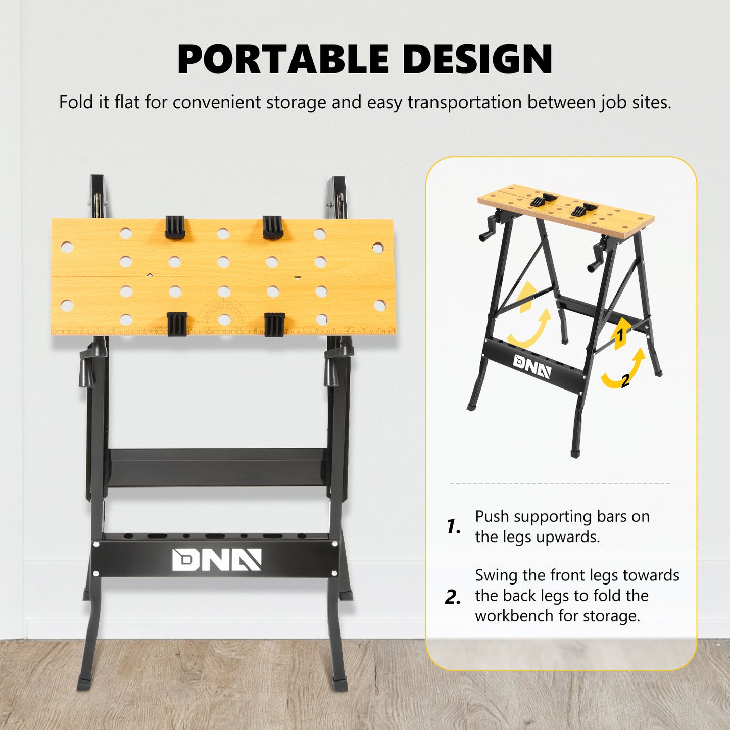 DNA MOTORING Adjustable Portable Foldable Workbench with Measuring Ruler and Protractor for Garage Home DIY and Carpentry - Jimmys Supplies