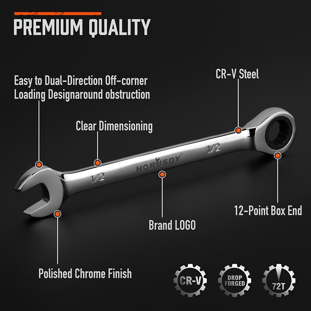 Horusdy 24 Piece Ratcheting Wrench Set Metric And SAE Ratchet Combination Wrenches Set with Organizer 72 Teeth Chrome Vanadium Steel 6 to 18 Millimeter and 1/4 to 3/4 Inch - Jimmys Supplies