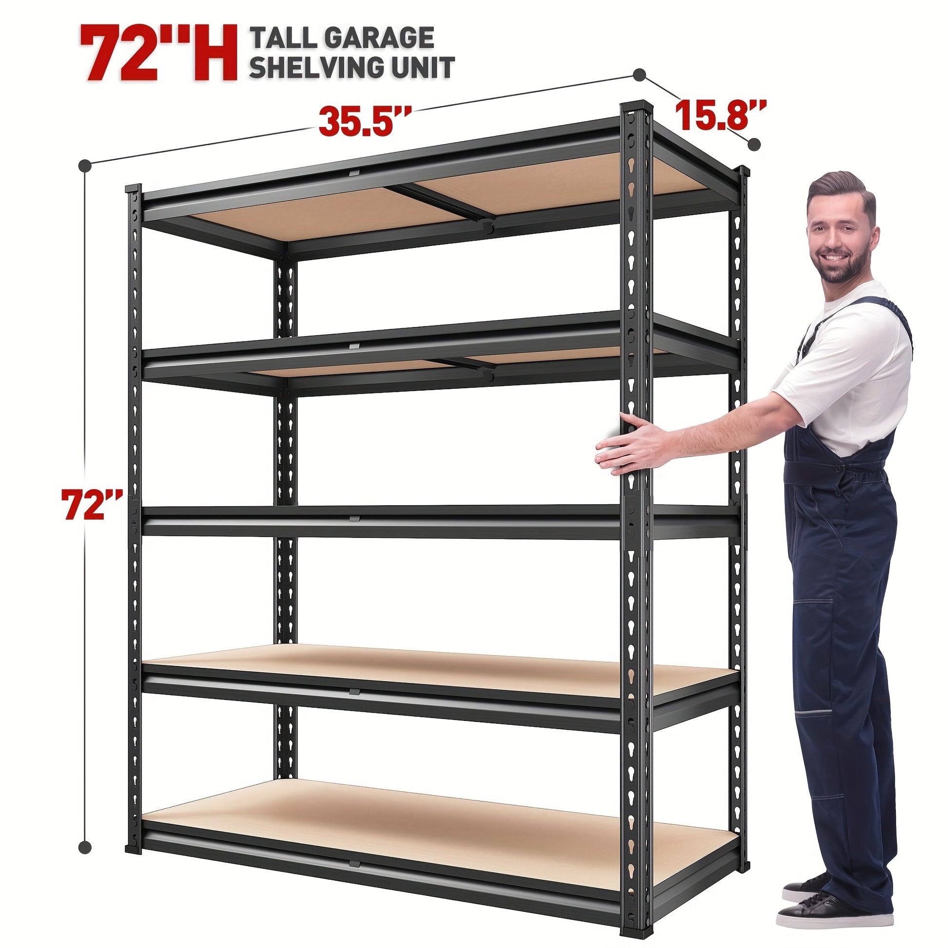 Heavy Duty 5 Tier 2000 Pounds Metal Shelving Unit Adjustable Garage Storage Rack 72 Inches High 35.5 Inches Wide 15.8 Inches Deep Utility Shelf For Basement Pantry Closet - Jimmys Supplies