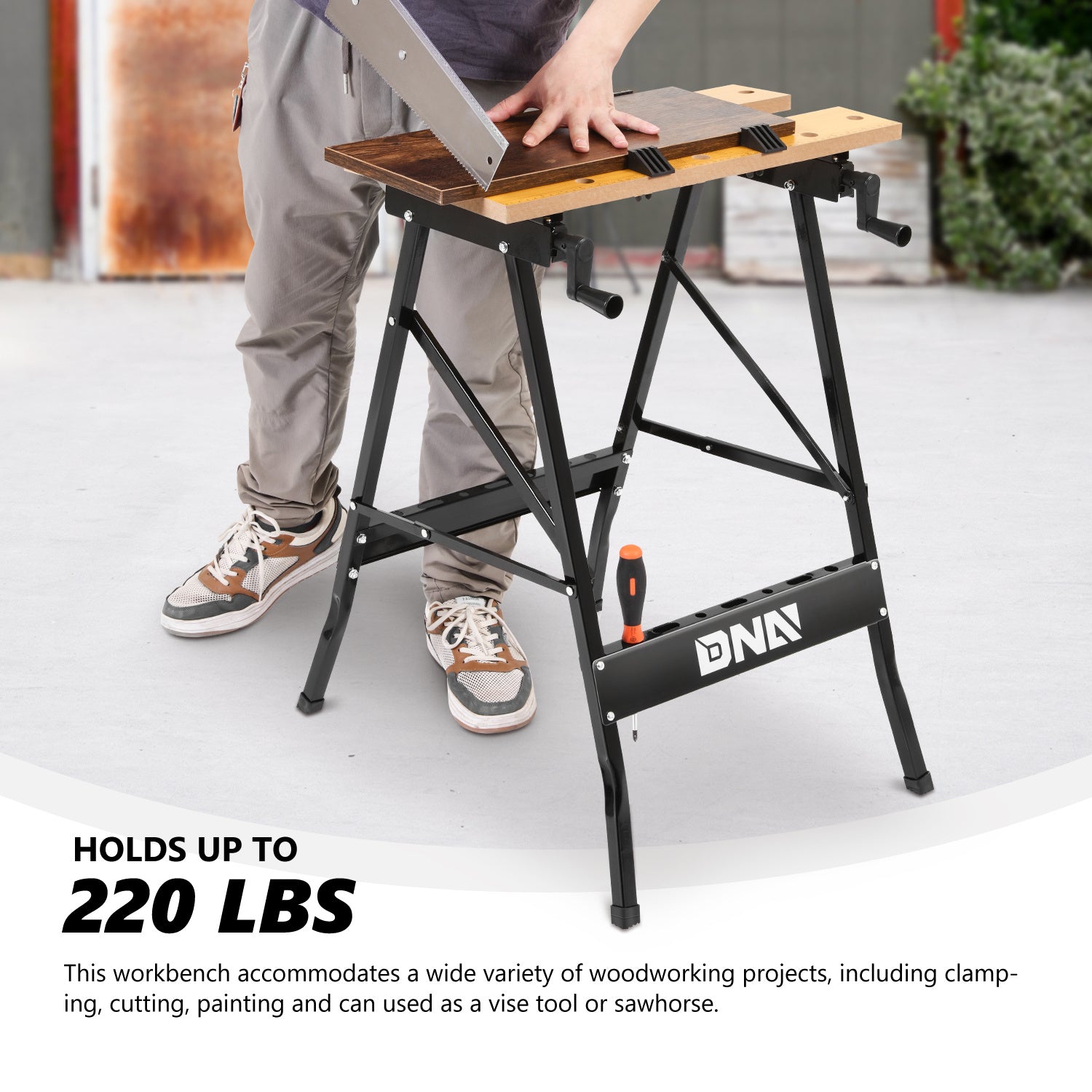 DNA MOTORING Adjustable Portable Foldable Workbench with Measuring Ruler and Protractor for Garage Home DIY and Carpentry - Jimmys Supplies