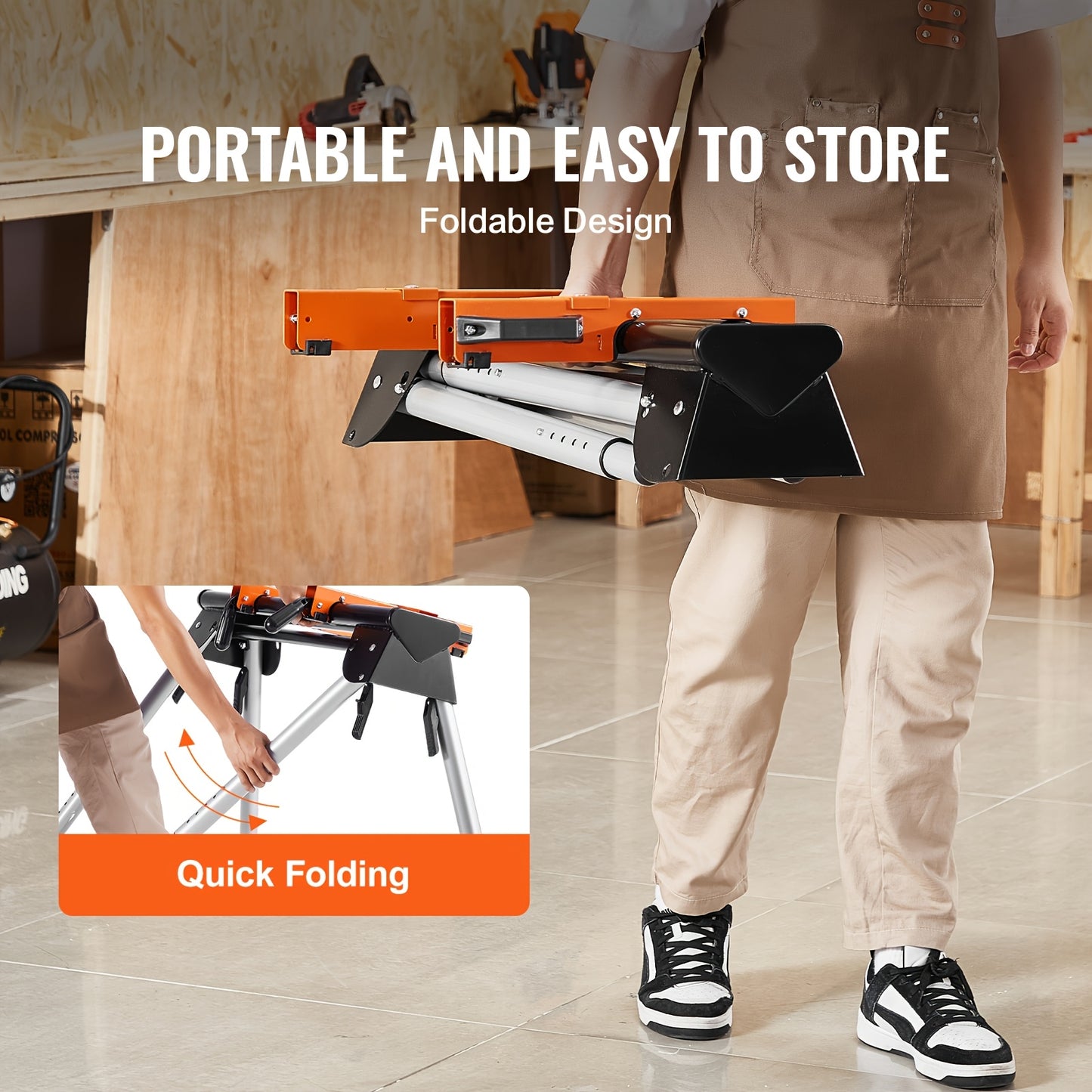 Happybuy Heavy Duty Collapsible Miter Saw Stand with 300 330 550lbs Capacity One Piece Brackets Clamps 36 78 89 Inch Compact and Foldable for Easy Storage - Jimmys Supplies