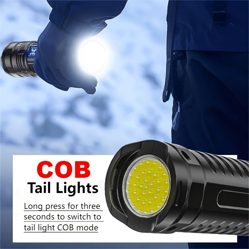 1 Piece Outdoor Super Bright LED Flashlight Rechargeable Home Strong Handheld Flashlight With COB Tail Light Multiple Lighting Modes Suitable For Camping Maintenance Fishing Emergency Situations Outdoor Activity Lighting - Jimmys Supplies