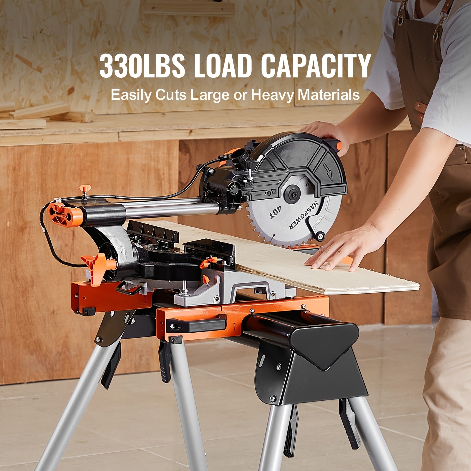 Happybuy Heavy Duty Collapsible Miter Saw Stand with 300 330 550lbs Capacity One Piece Brackets Clamps 36 78 89 Inch Compact and Foldable for Easy Storage - Jimmys Supplies