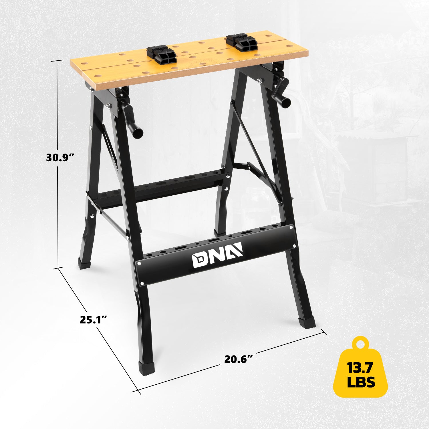 DNA Motoring Adjustable Portable Workbench - Foldable Multi-Purpose Design with Measuring Ruler and Protractor for Garage Home DIY and Carpentry - Jimmys Supplies