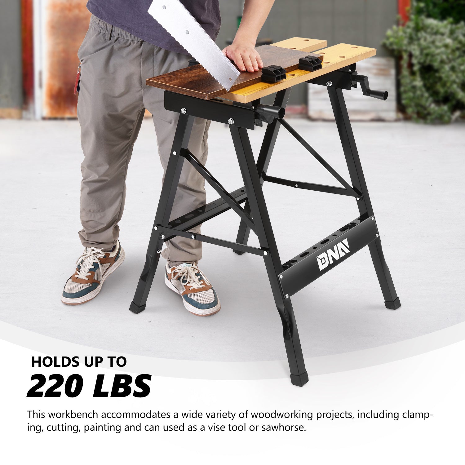 DNA MOTORING Adjustable Portable Foldable Workbench with Measuring Ruler and Protractor for Garage Home DIY and Carpentry - Jimmys Supplies