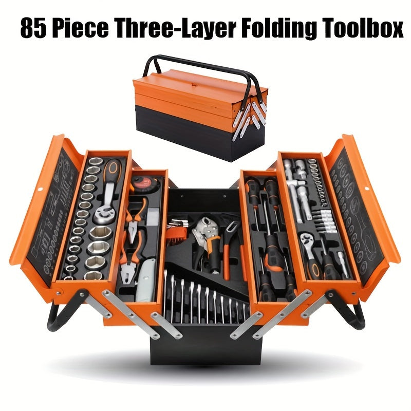 85 Piece Multifunctional Hand Tool Set Portable Automotive Repair Kit Metal Toolbox Socket Wrench Set - Jimmys Supplies