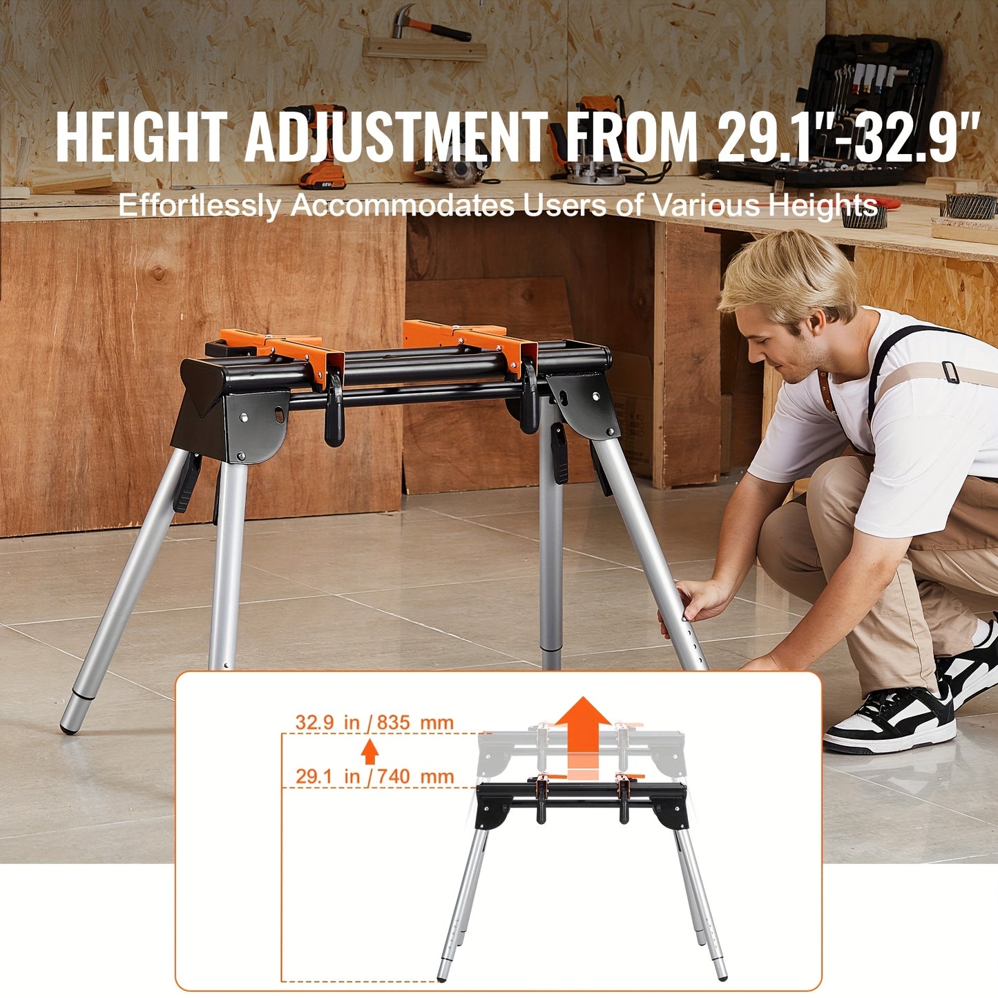 Happybuy Heavy Duty Collapsible Miter Saw Stand with 300 330 550lbs Capacity One Piece Brackets Clamps 36 78 89 Inch Compact and Foldable for Easy Storage - Jimmys Supplies