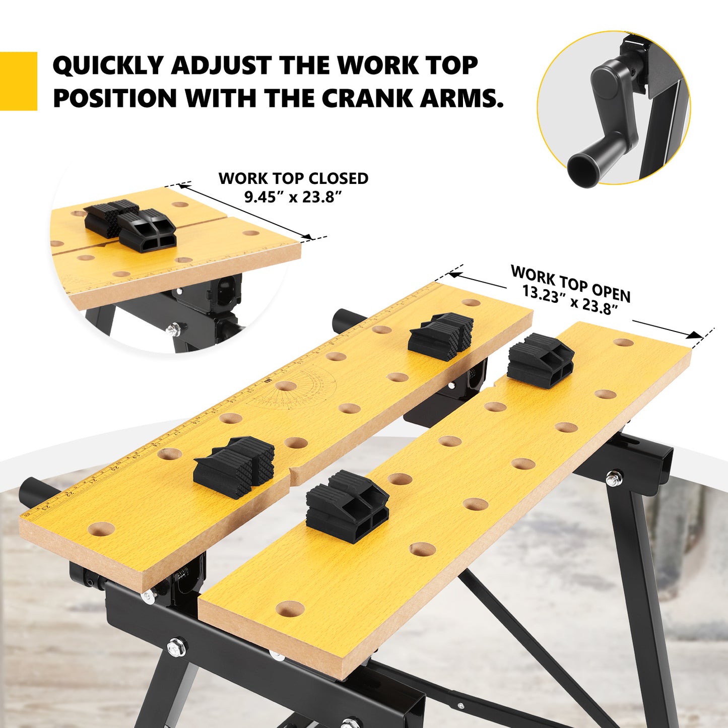 DNA Motoring Adjustable Portable Workbench - Foldable Multi-Purpose Design with Measuring Ruler and Protractor for Garage Home DIY and Carpentry - Jimmys Supplies