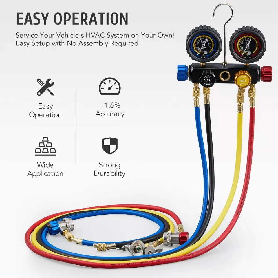 OMT 4 Way AC Gauge Set Professional A/C Manifold Gauge Kit - Jimmys Supplies