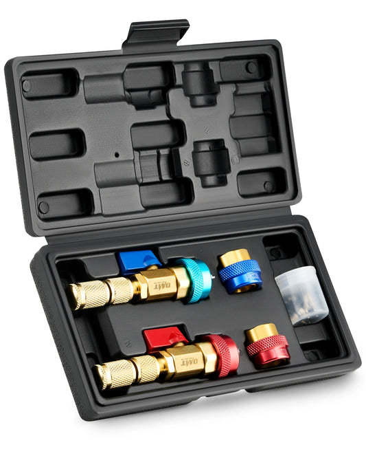 OMT Tech 8-Piece AC Gauge Hose Conversion Adapters & AC Valve Core Tool for Standard JRA and Schrader Valve Bundle