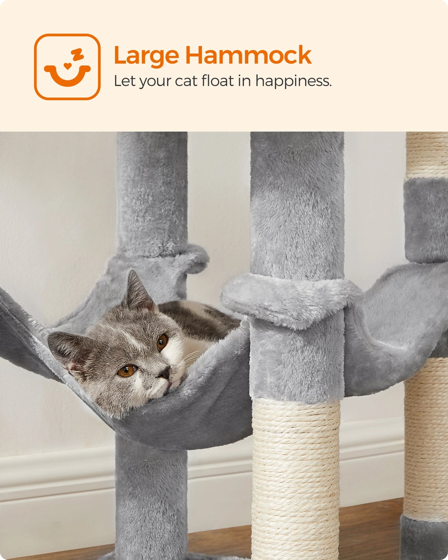 Feandrea Cat Tree, 56.3-Inch Cat Tower for Indoor Cats, Multi-Level Cat Condo with 4 Scratching Posts, 2 Perches, Hammock, Cave - Jimmys Supplies