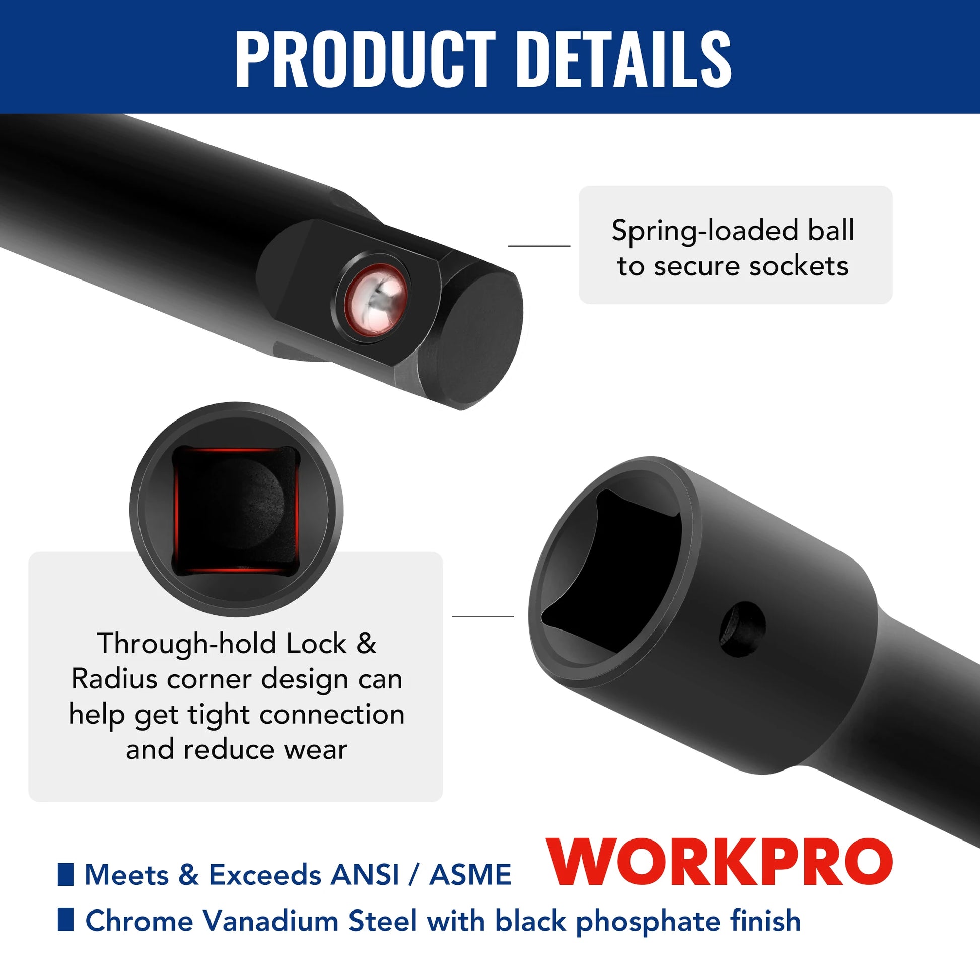 WORKPRO 18 Piece Drive Tool Accessory Set with Socket Adapters Socket Extension Bar Swivel Universal Joints and Impact Coupler - Jimmys Supplies