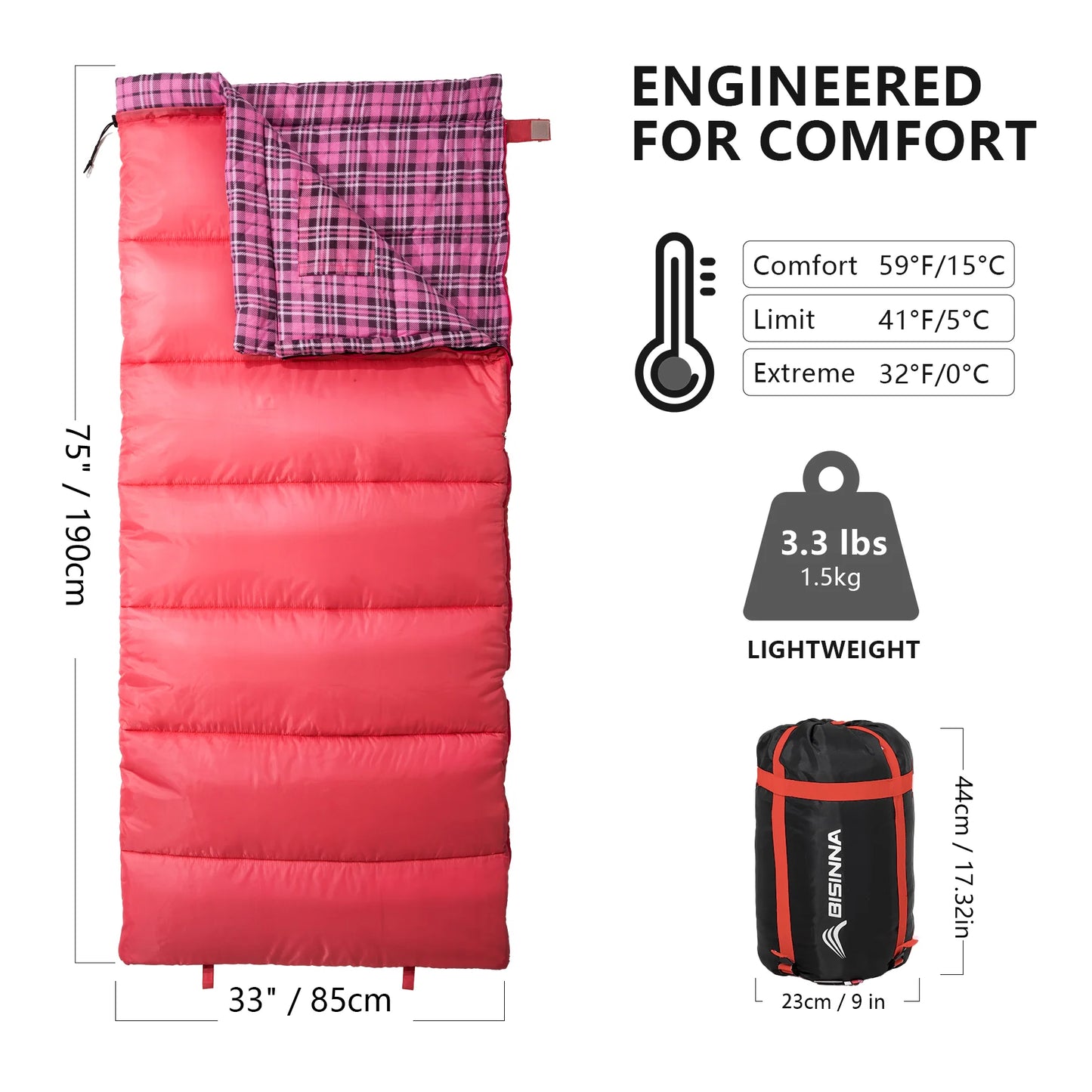 BISINNA Camping Sleeping Bag 3 Season Ultralight Backpacking Sleeping Bag Spliceable Travel Bag for Outdoor Hiking Picnic