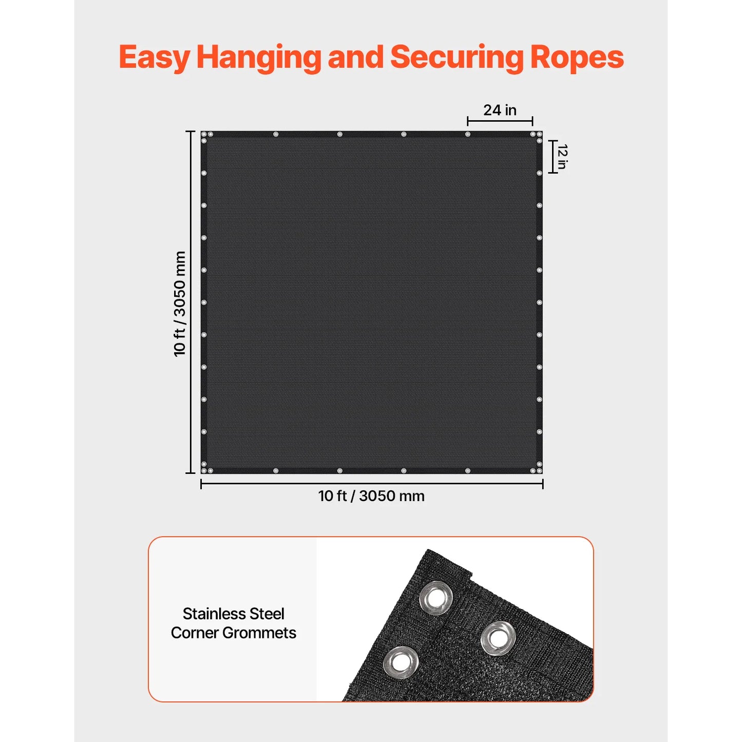 VEVOR 90% Sun Shade Cloth 10x10/12/20ft Pergola Shade Cover 140 GSM HDPE Canopy Privacy Screen for Outdoor Patio Garden Backyard - Jimmys Supplies