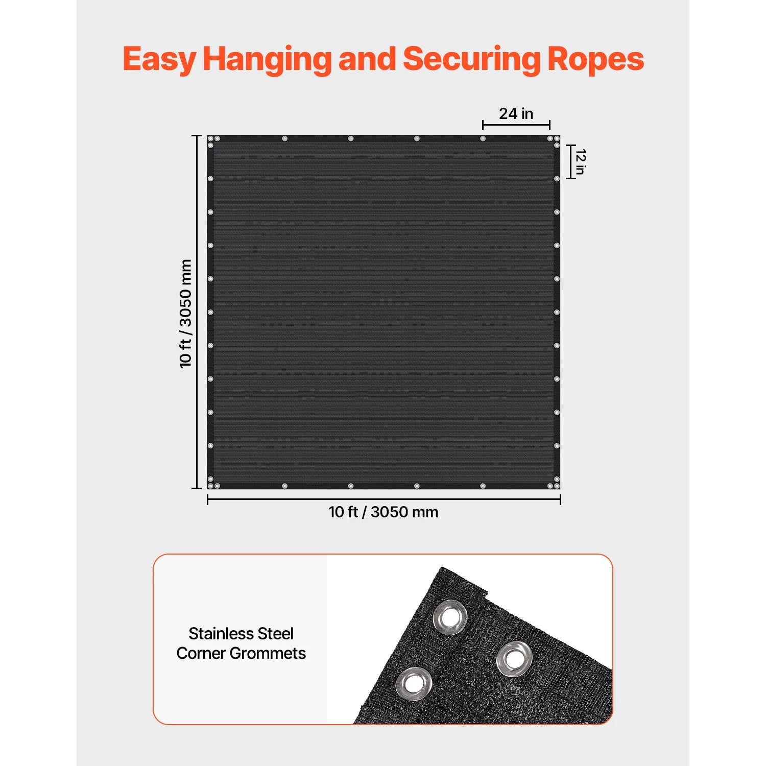 VEVOR 90% Sun Shade Cloth 10x10/12/20ft Pergola Shade Cover 140 GSM HDPE Canopy Privacy Screen for Outdoor Patio Garden Backyard - Jimmys Supplies