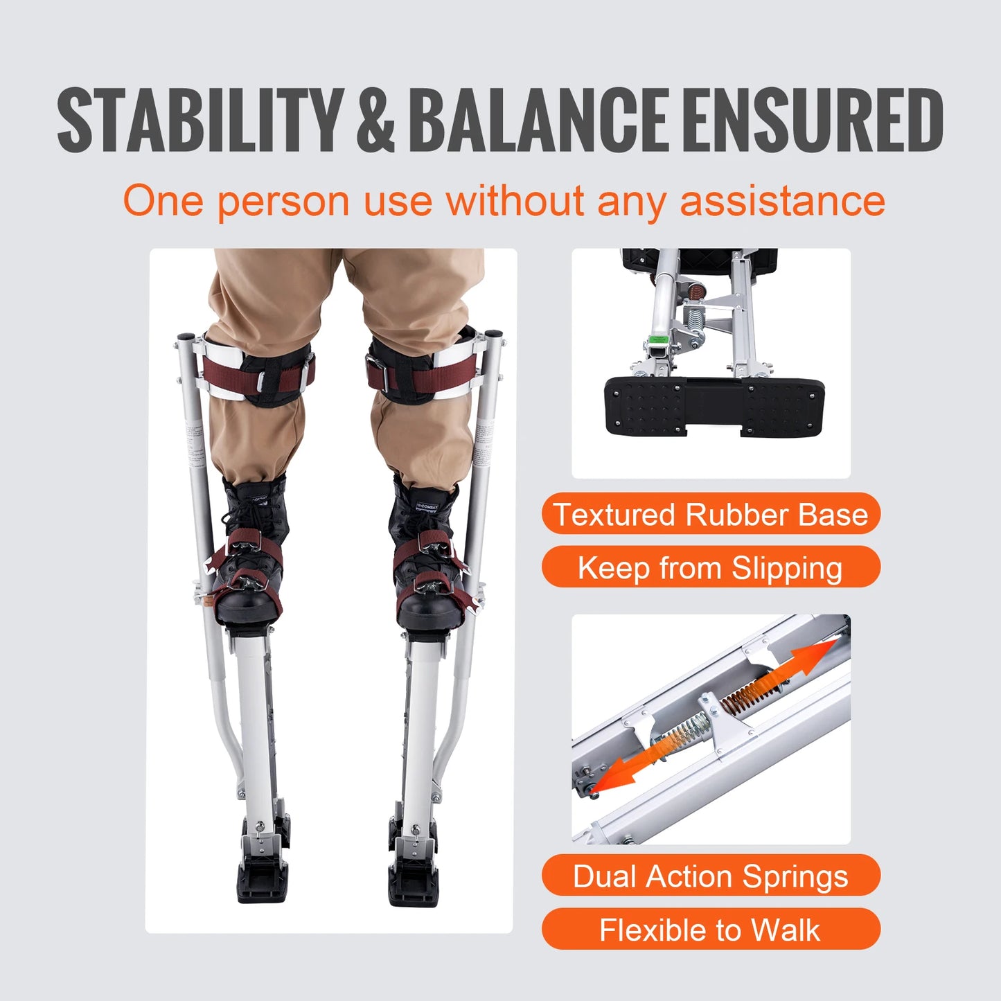 SucceBuy Drywall Stilts 18''-30''/36''-50'' Adjustable Aluminum Tool Stilts Protective Knee Pads Non-Slip Work Stilts for Home