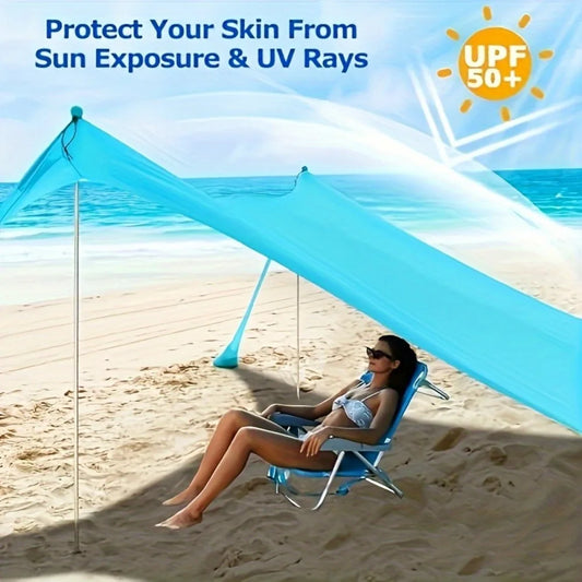 Pop-up beach tent Sunshade UPF50+ with ground nails and stabilizer poles, outdoor sunshade tent for camping trips, fishing, back - Jimmys Supplies