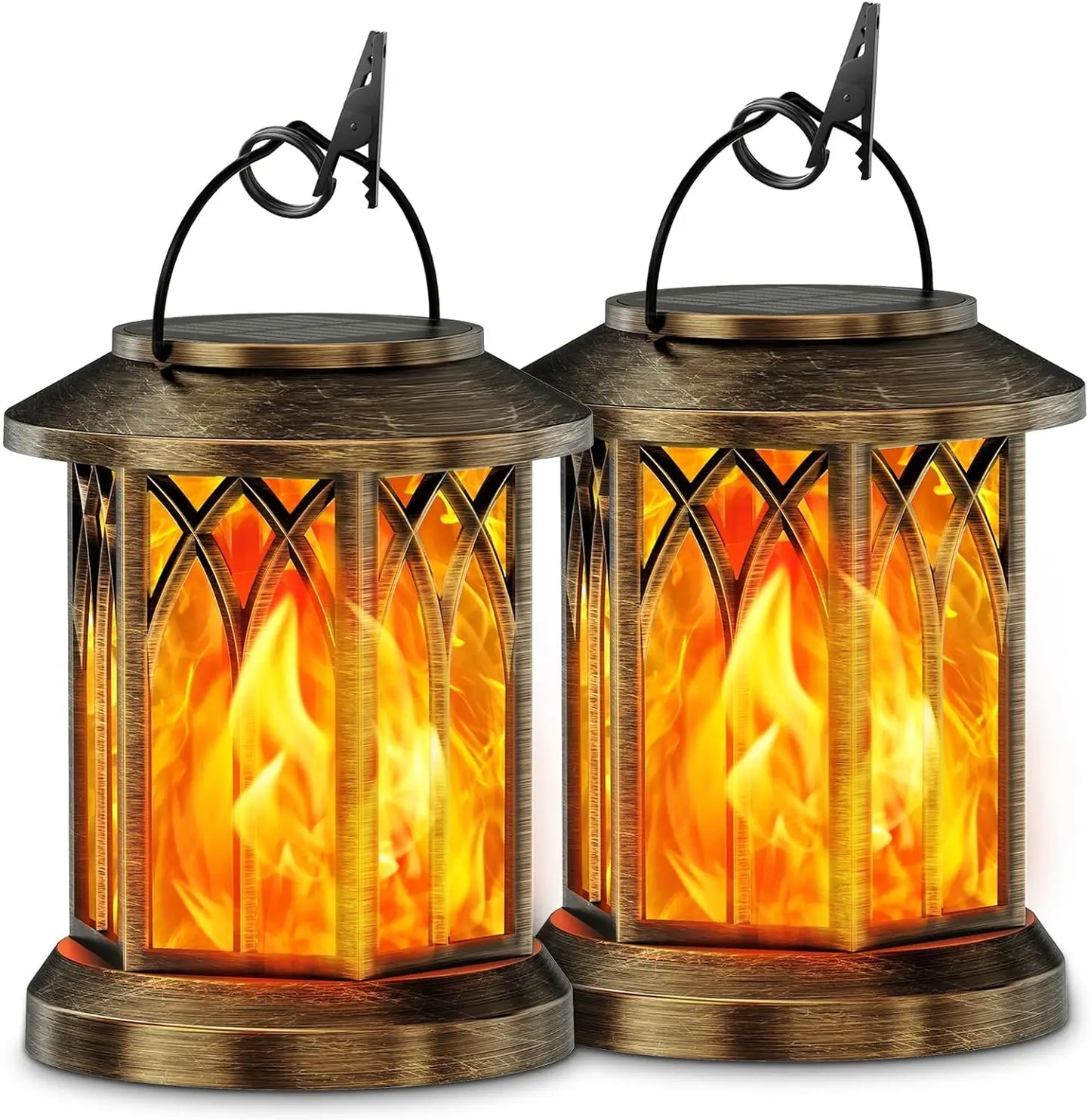 2 Pack Upgraded Flickering Flame Solar Lanterns Lights Outdoor - Jimmys Supplies