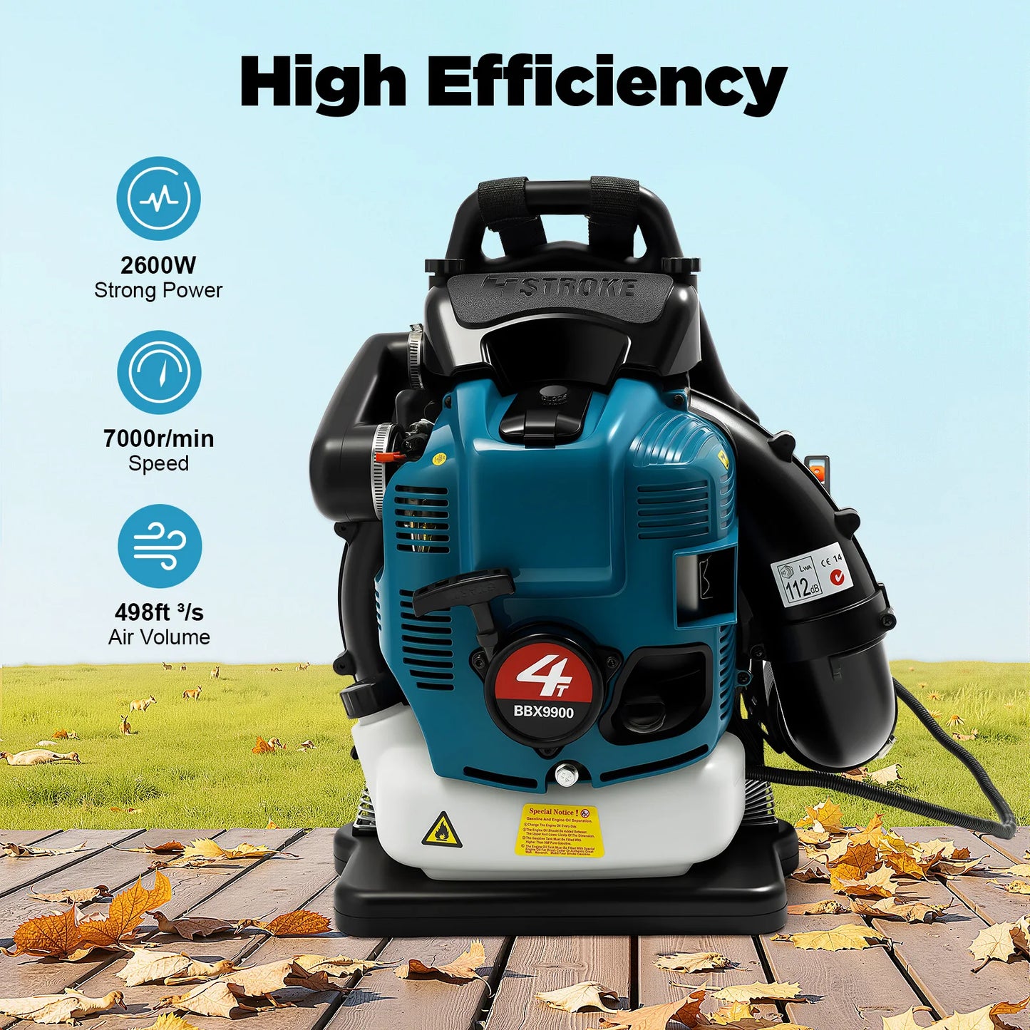 Portable 4-Stroke 75.6cc Backpack Leaf Blower Adjustable Speed Gas Powered Leaf Blower Cordless Petrol Back Blower for Yard Lawn