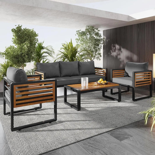 4-Pieces Outdoor Patio Sectional Sofa Set with Table - Jimmys Supplies