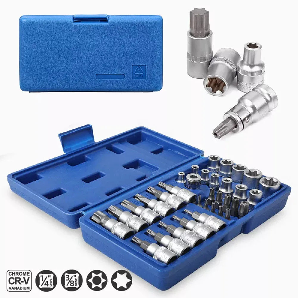 34Pcs Torx Star Sockets & Bit Set Male Female E-Security Bits - Jimmys Supplies