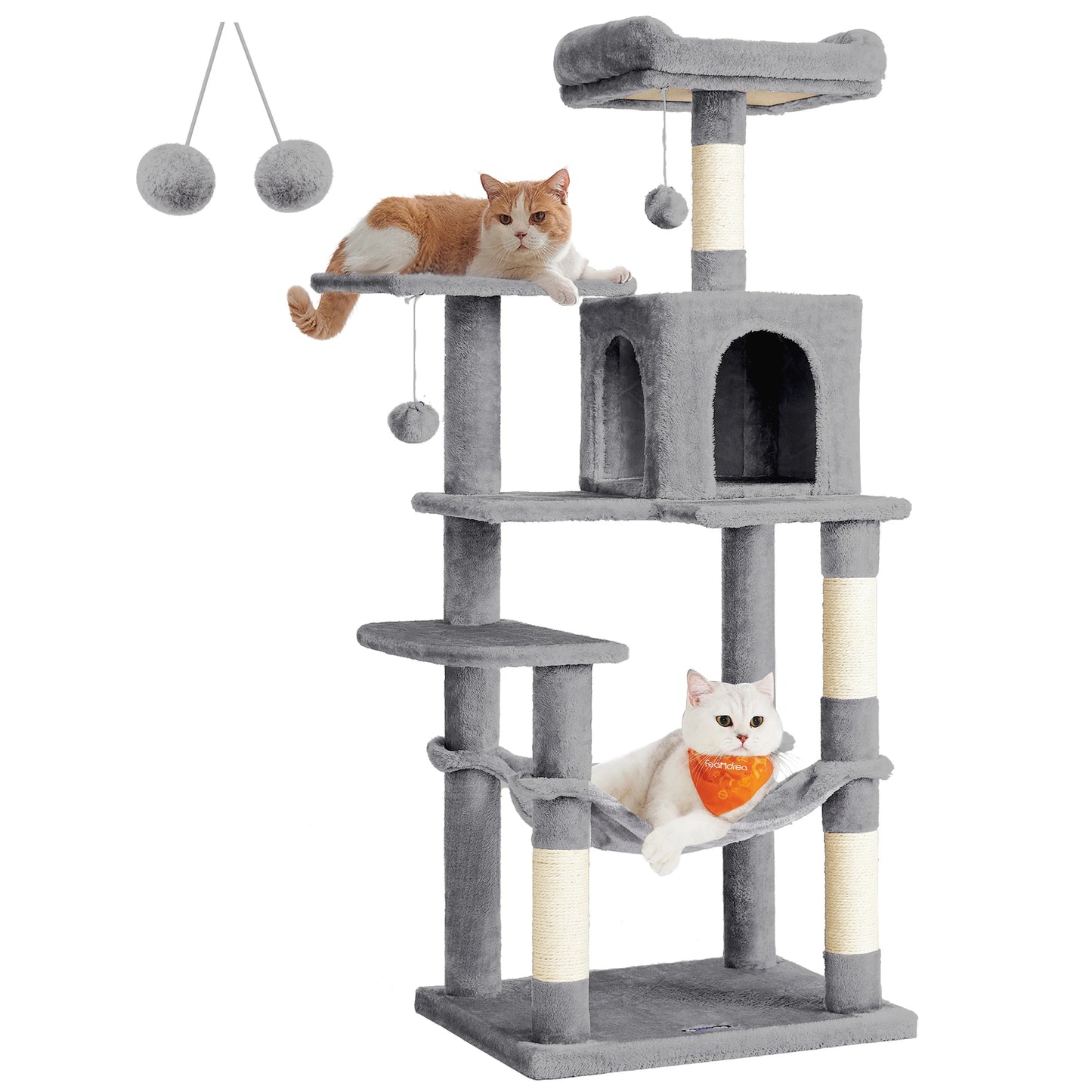 Feandrea Cat Tree, 56.3-Inch Cat Tower for Indoor Cats, Multi-Level Cat Condo with 4 Scratching Posts, 2 Perches, Hammock, Cave - Jimmys Supplies