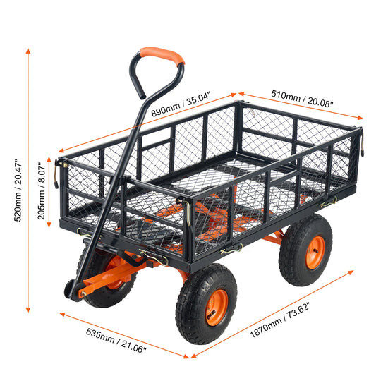 VEVOR Garden Cart Sturdy Metal Utility Wagon with Simple Assembly Versatile Dump Cart Wheelbarrow with 400/880lbs Load Capacity - Jimmys Supplies