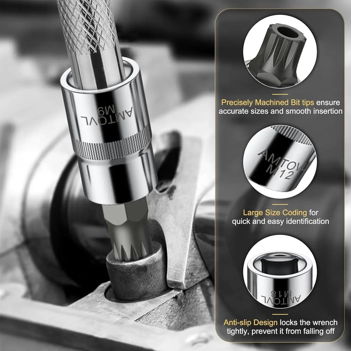 AMTOVL Triple Square Spline Bit Set 15Pcs S2 Steel Adapter - Jimmys Supplies