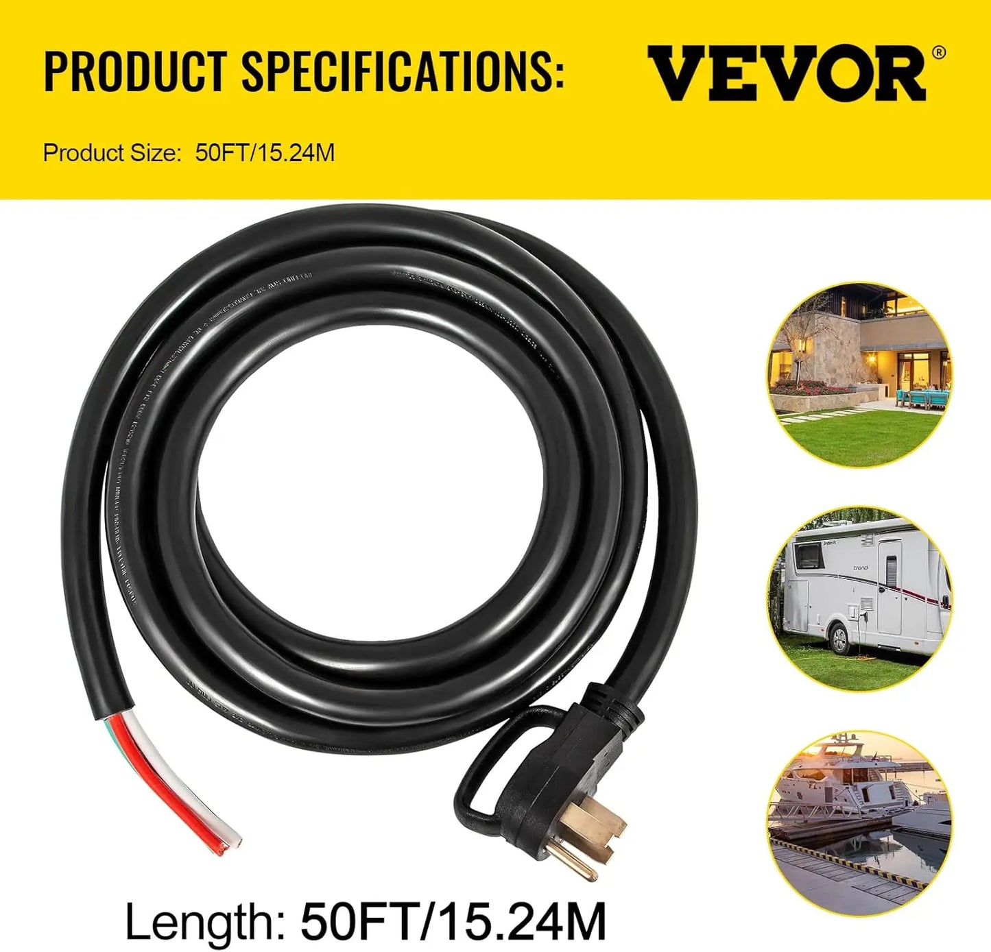 50 FT 30 Amp Generator Extension Cord SJTW 10 AWG 4 Prong, NEMA L14-30P 125/250V Heavy Duty Generator Power Cord