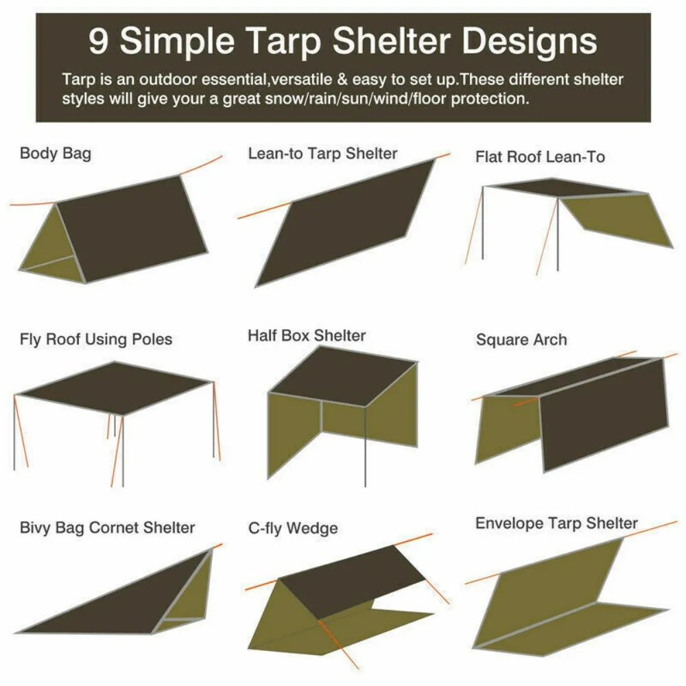 3Mx3M Camping Waterproof Awning Tarp Tent Dark Grey Ultralight Sun Shelter for Outdoor Tourist Beach sun shade UV Coating - Jimmys Supplies