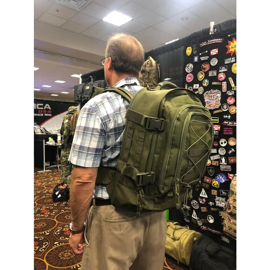 Large Tactical Backpack for Men Military Backpack with DIY System for Travel Work Camping Hunting Hiking Sports GREEN