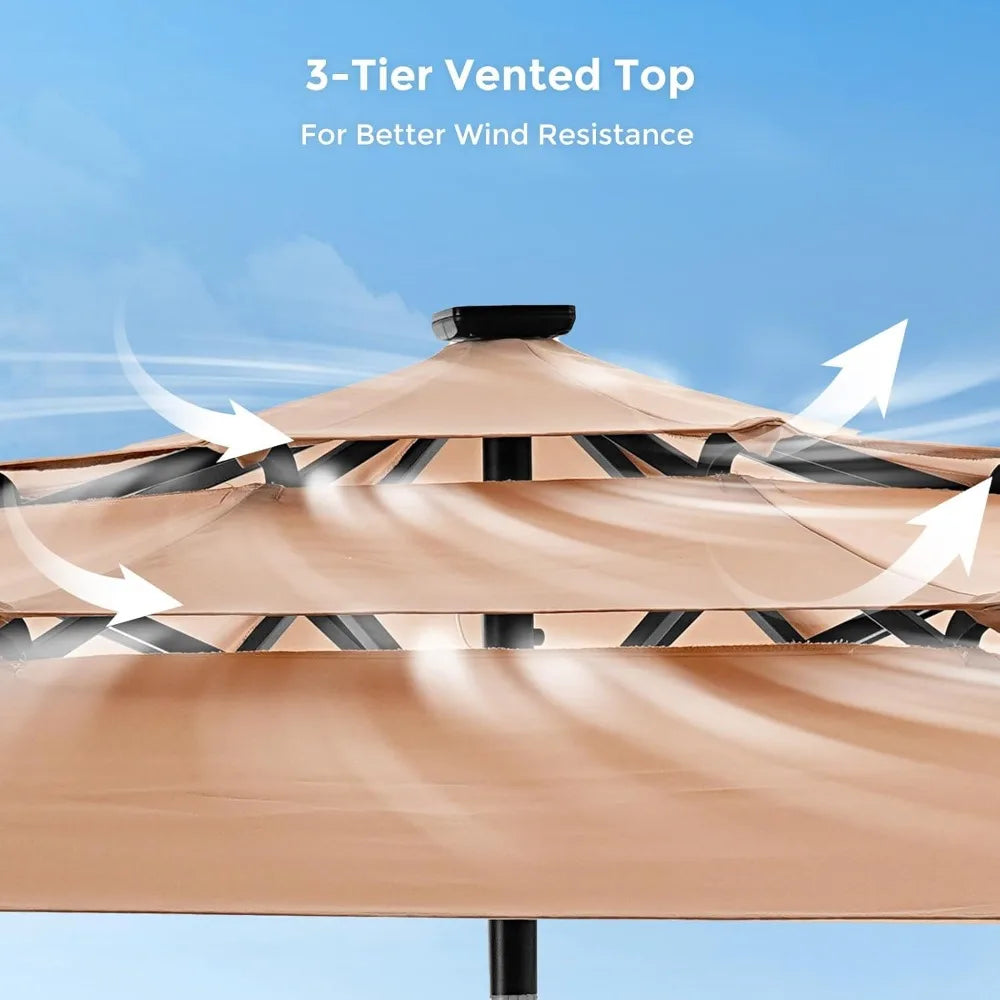 Outdoor Patio Umbrella with 5-Year Fade Resistant,Vented Outdoor Commercial Market Umbrella with UPF50+ UV