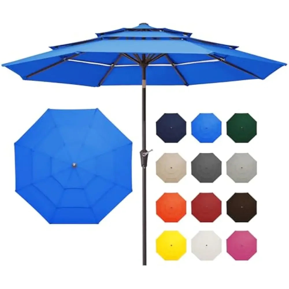 9FT 3 Tier Patio Umbrella Outdoor Umbrella Table Umbrellas  w/Push Button Tilt and UV Protection Outside Garden Pool Umbrella - Jimmys Supplies